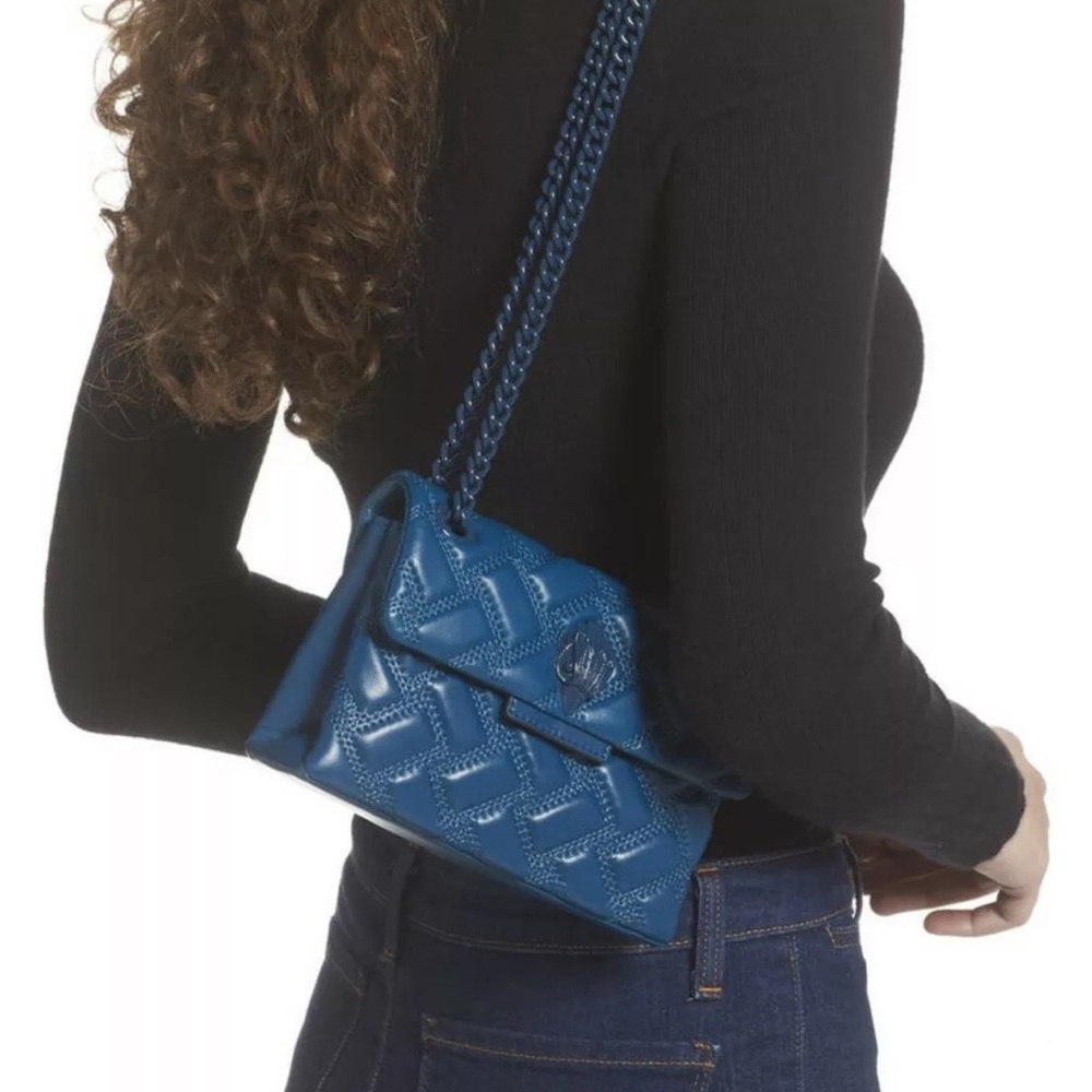 Kurt Geiger London Mini Kensington Leather Drench Blue Convertible Crossbody Bag - Picture 2 of 8